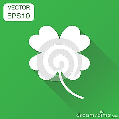 Four leaf clover icon. Business concept Ñlover pictogram. Vector illustration on green background with long shadow. Vector Illustration